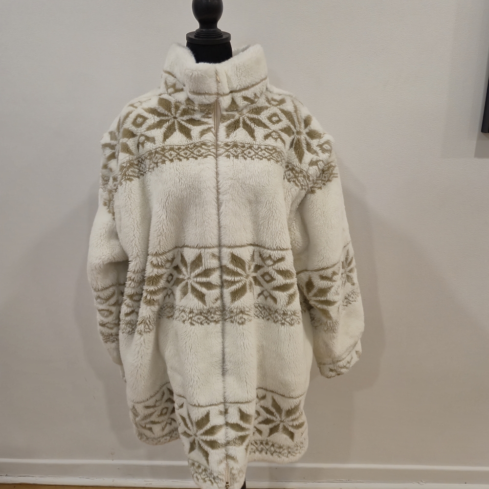 Nordic Snowflake Plush Faux Fur Zip-Up Coat